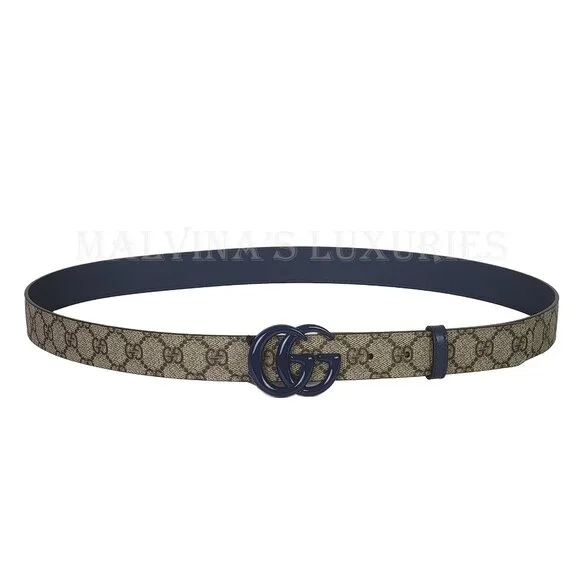 GUCCI BELT 414516 GG LOGO SUPREME MONOGRAM BLUE MARMONT BUCKLE UNISEX 115 / 46 - Picture 3 of 16
